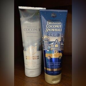 🌴 LOT OF 2 FROSTED COCONUT SNOWBALL Bath Body Works Moisturizing BODY Cream Wash